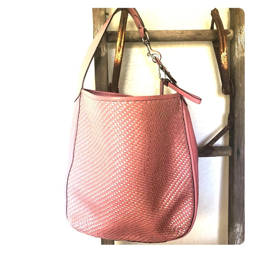 Pink Woven Large Coach Purse